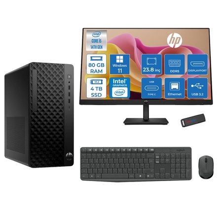 Hp Prodesk 2 Tower G1I Intel I5 14500  Up To 5,0ghz 80GB Ddr5 4tb SSD Intel® UHD Graphics 770 WIN11PRO Mini Tower +23.8 100HZ Monitör Masaüstü Bilgisayar 24B6YE4ETP30+ZETTAUSBBELLEK