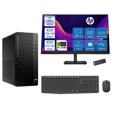 Hp Prodesk 2 Tower G1I Intel I5 14500  Up To 5,0ghz 128GB Ddr5 512GB SSD 4GB/GT1030  Freedos Mini Tower +27" 100HZ Monitör Masaüstü Bilgisayar 27B6YE4ET21F37+ZETTAUSBBELLEK