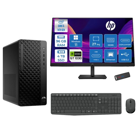 Hp Prodesk 2 Tower G1I Intel I5 14500  Up To 5,0ghz 96GB Ddr5 4tb SSD 4GB/GT1030  WIN11HOME Mini Tower +27" 100HZ Monitör Masaüstü Bilgisayar 27B6YE4ET21H35+ZETTAUSBBELLEK