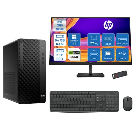 Hp Prodesk 2 Tower G1I Intel I5 14500  Up To 5,0ghz 64GB Ddr5 2tb SSD 6GB/RTX3050 WIN11PRO Mini Tower +27" 100HZ Monitör Masaüstü Bilgisayar 27B6YE4ET23P24+ZETTAUSBBELLEK