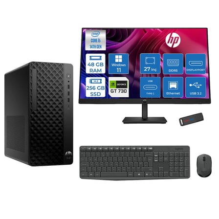 Hp Prodesk 2 Tower G1I Intel I5 14500  Up To 5,0ghz 48GB Ddr5 256GB SSD 4GB/GT730 WIN11PRO Mini Tower +27" 100HZ Monitör Masaüstü Bilgisayar 27B6YE4ET27P16+ZETTAUSBBELLEK