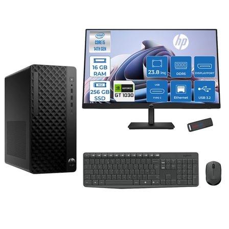 Hp Prodesk 2 Tower G1I Intel I5 14500  Up To 5,0ghz 16GB Ddr5 256GB SSD 4GB/GT1030  Freedos Mini Tower +23.8 100HZ Monitör Masaüstü Bilgisayar 24B6YE4ET21F01+ZETTAUSBBELLEK