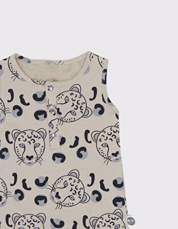 Bebek Unisex Pamuk Kaplan Baskılı Tulum ve Boyunluk