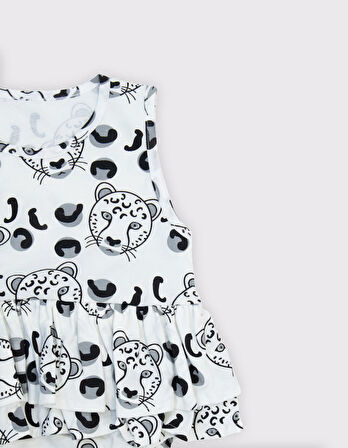 Bebek Pamuk Kaplan Baskılı Fırfırlı Tulum