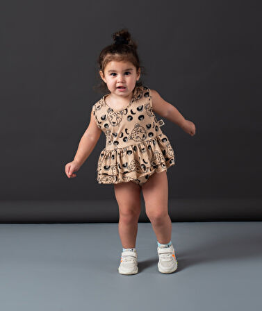 Bebek Pamuk Kaplan Baskılı Fırfırlı Tulum