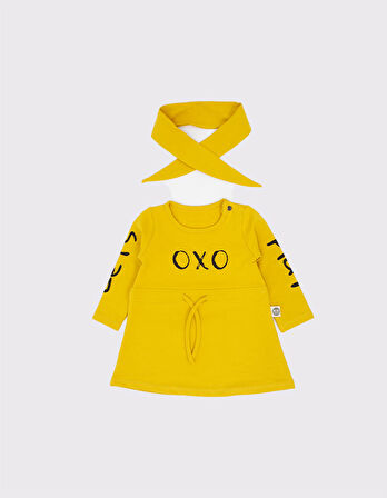 'OXO' Baskı Desenli Bebek Elbisesi ve Sac Bandı