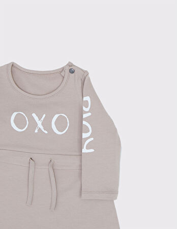 'OXO' Baskı Desenli Bebek Elbisesi ve Sac Bandı