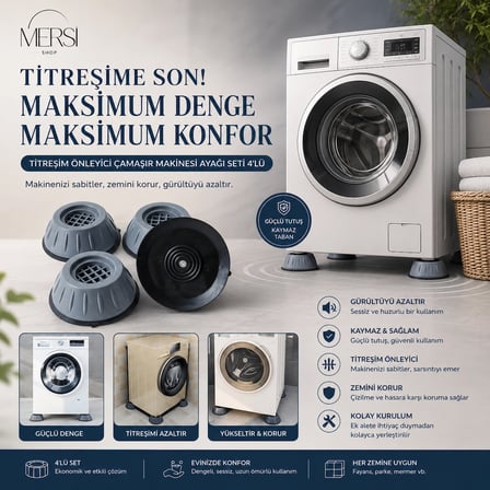 Titreşim Önleyici Çamaşır Makinesi Ayağı Seti – 4’lü Kaymaz ve Yükseltici Ped
