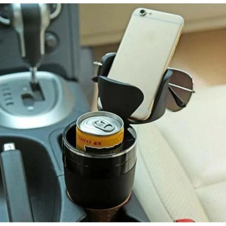 Ayarlanabilir Araç İçi Çoklu Bardak Tutacağı | Döner Tasarımlı Çift Katlı Oto İçecek ve Telefon Standı