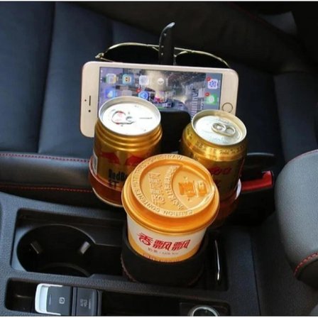 Ayarlanabilir Araç İçi Çoklu Bardak Tutacağı | Döner Tasarımlı Çift Katlı Oto İçecek ve Telefon Standı