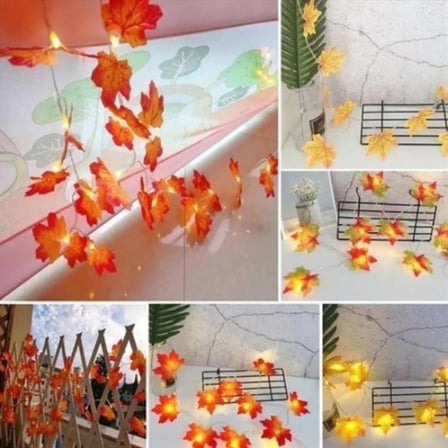 Dekoratif Sonbahar Yapraklı LED Işık Zinciri 2 Metre | Pilli Sıcak Beyaz Ambiyans Aydınlatma