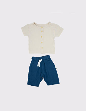 Bebek Önden Düğmeli Organik Müslin 2'li Takım