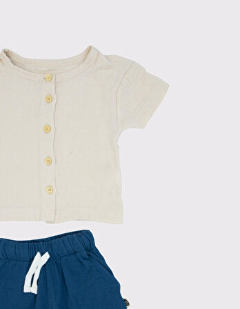 Bebek Önden Düğmeli Organik Müslin 2'li Takım