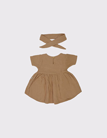 Bebek Muslin Çift Cepli Elbise ve Saç Bandı
