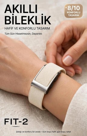 FIT-2 Kalp Atış Hızı Takipli Akıllı Bileklik Krem Kumaş Kordon