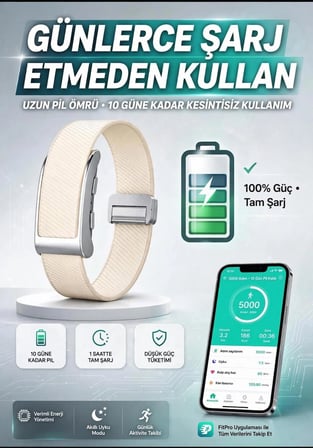 FIT-2 Kalp Atış Hızı Takipli Akıllı Bileklik Krem Kumaş Kordon