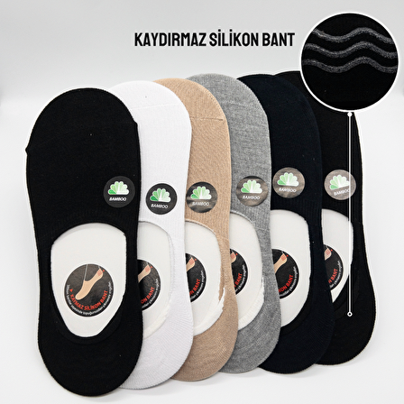 CİHO SOCKS 6 Çift KADIN Bambu Kaydırmaz Tabanlı Dikişsiz Babet Çorap