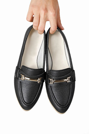 Kadın Babet Zincir Tokalı Hafif Rahat Taban Şık Günlük Ayakkabı