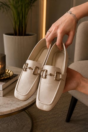 Kadın Loafer Makosen Metal Tokalı Rugan Günlük Ayakkabı