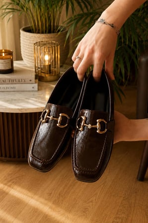 Kadın Loafer Makosen Metal Tokalı Rugan Günlük Ayakkabı