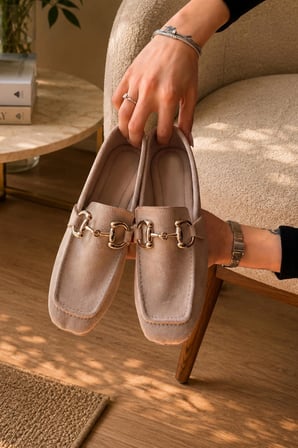 Kadın Loafer Makosen Metal Tokalı Nubuk Günlük Ayakkabı