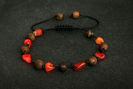 Kırmızı Akik Kapnlangözü Örme Bileklik