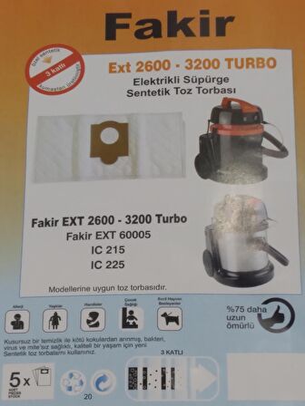 FAKİR YIKAMALI SENTETİK ( 2 PAKET 10 ADET ) ELEKTİRİK SÜPÜRGESİ
