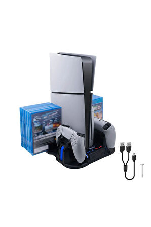 GP-521 PS5 Slim Disk/PS5 Slim Dijital Uyumlu Multifonksiyonel Soğutucu Fan Şarj Stand