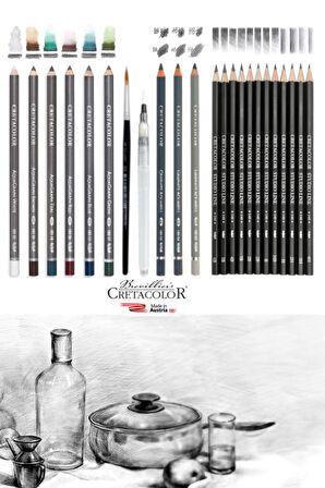 Cretacolor6'lı Aquarell Sulandırılabilir Fırçalı Cretacolor Studioline 12'li Dereceli Kalem Seti