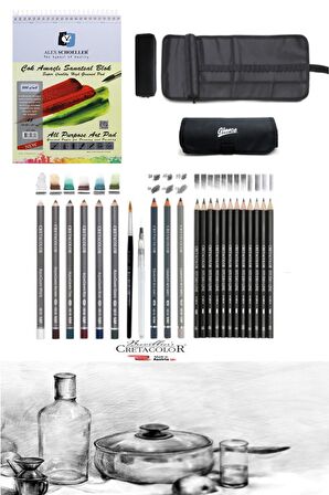 Alex Schoeller 200gr A5 Cretacolor6'lı Aquarell Sulandırılabilir Fırçalı Rulo Kalemlik Seti