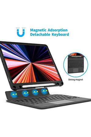 İpad Air 13 Inç M2 Çipli 2024 Uyumlu Klavye Mag Touchpad Bluetooth Standlı Kılıf 