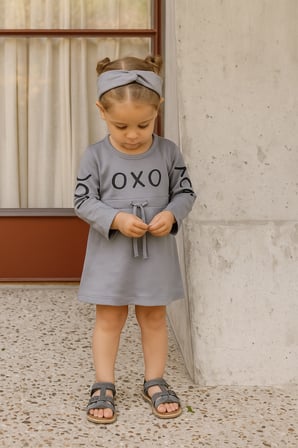 Kız Bebek OXO Baskılı Elbise ve Saç Bandı 2'li Takım_RG225