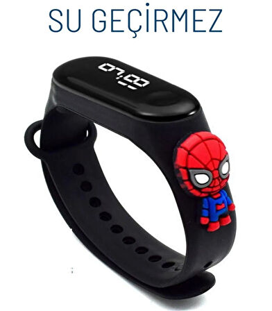 Örümcek Adam Spiderman Figürlü Dijital Led Çocuk Saati Dokunmatik Ekranlı Su Geçirmez (SİYAH) (AKILLI DEĞİL)