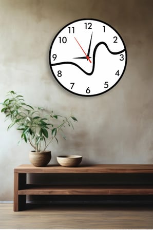 Dekoratif Yeni Modern Siyah -Beyaz - Ahşap Salon Duvar Saati 48 cm