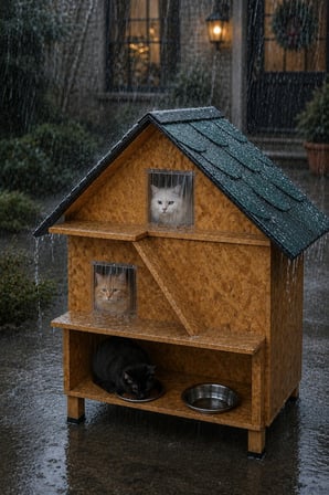 Kedi evi kedi yuvası kedi mama ve su istasyonu hazır kurulu gelmektedir su ve ısı yalıtımıdır