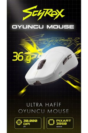 V8 8K Hz PixArt 3950 Sensör Beyaz Kablosuz Kailh Optik Switch Simetrik Gaming Mouse