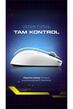V8 8K Hz PixArt 3950 Sensör Beyaz Kablosuz Kailh Optik Switch Simetrik Gaming Mouse