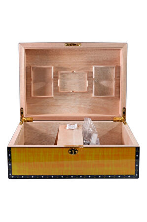 PremiumQuality Flamengo Sarı Desenli Sedir Humidor Puro Kutusu