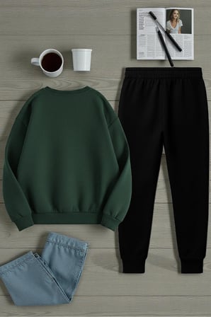 Unisex The Weekend Tasarım Basklı Bisiklet Yaka Sweatshirt - 2'li Eşofman Takımı