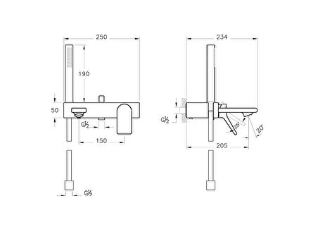 VitrA Memoria A42334 Banyo Bataryası, El Duşlu, Krom