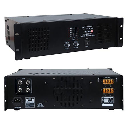Magicvoice MV-2400 2X400 Watt 4-8 Ohm -100 V 19 Rack Hat Trafolu Power Anfi
