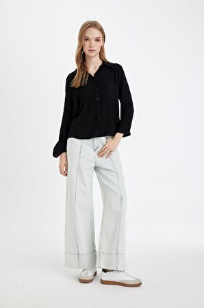 DeFacto Regular Fit Basic Düz Düğmeli Uzun Kollu Gömlek N2518AZ24AUBK81