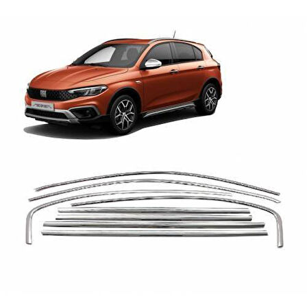 Fiat Egea HB/SD 2015+ Egea Cross 2020+ Krom Cam Çıtası Tam Tur 8 Parça 