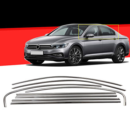 Passat B8.5 SD Krom Cam Çıtası Tam Tur 8 Parça 2020+