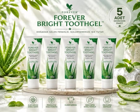 Forever Bright Toothgel Aloe Vera ve Propolis İçeren Diş Macunu (Florür İçermez) 5 x 130 g