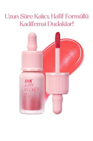 Uzun Süre Kalıcı ve Hafif Formüllü, Kadife Bitişli Tint Peripera Ink Airy Velvet (24 Heavenly Peach)