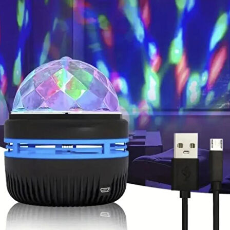 Ayt Ledx YQX-6888 Mini Usb li 3 Watt Şarjlı Sihirli Rgb Led Disko Topu Tavan Gece Lambası