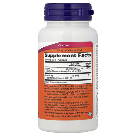 Vitamin D3 & K2 1,000 IU / 45 mcg Plus Cardiovascular Health* 120 Capsules