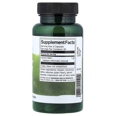 Full Spectrum Lemon Balm 500 mg 60 Capsules - USA menşei - Sleep Rahatlama ve Stres Desteği