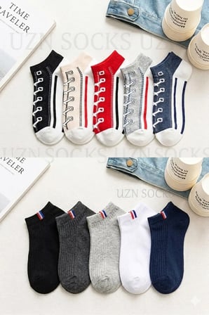 10 Çift Unisex Desenli Bilek Çorap Ayakkabı Desenli Sportif Renkli Günlük Çorap Seti